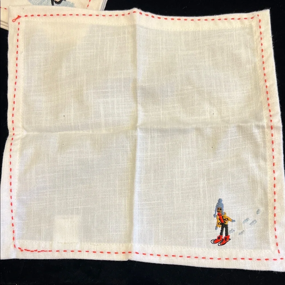 Winter Sports Embroidered Cocktail Napkins (x6)